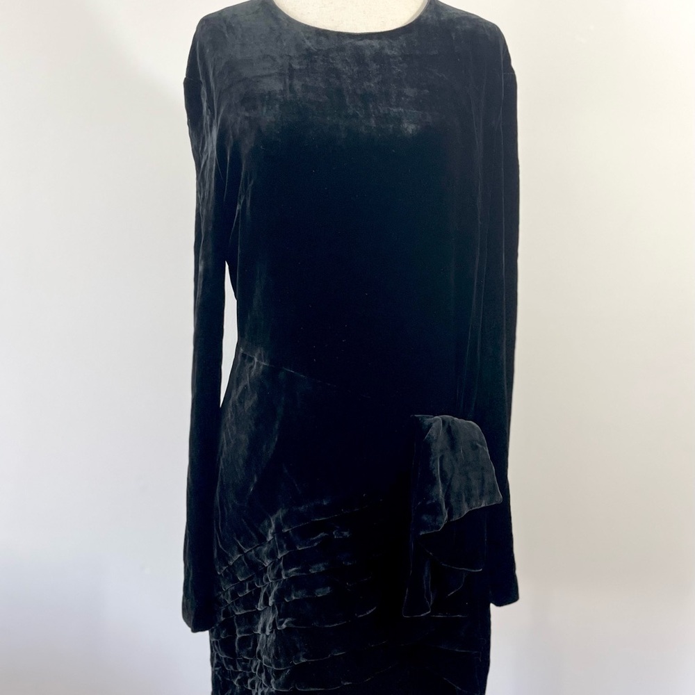 American Retro Black Velvet Long Sleeve Dress